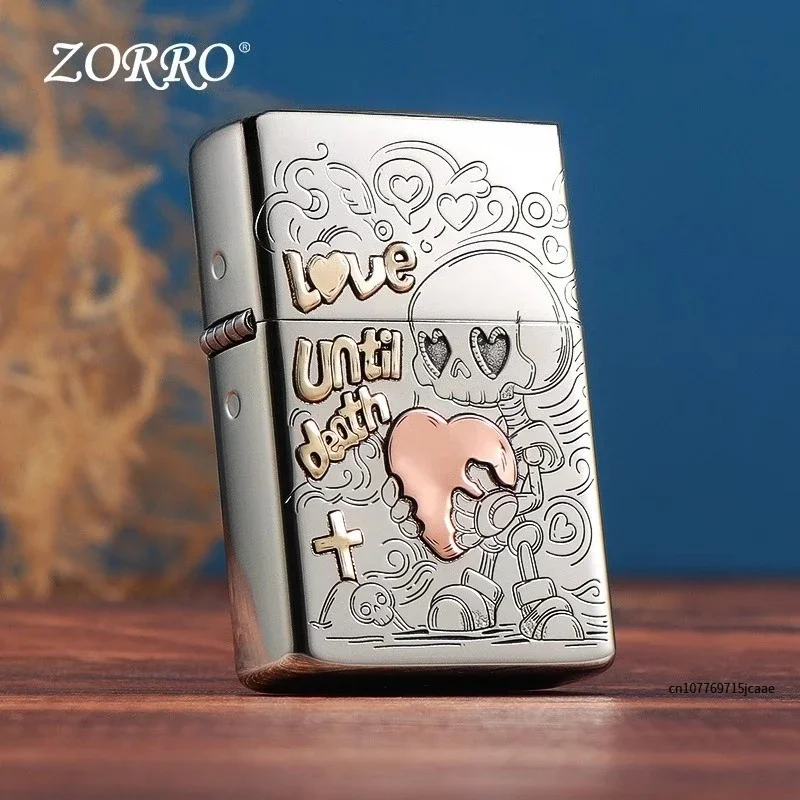 Zoro Nuova Intaglio 902 Ottone/Nichel Bianco Amore fino alla Morte Intaglio 3D Antivento Accendino Piccolo Strumento da Uomo Accessori per Fumatori