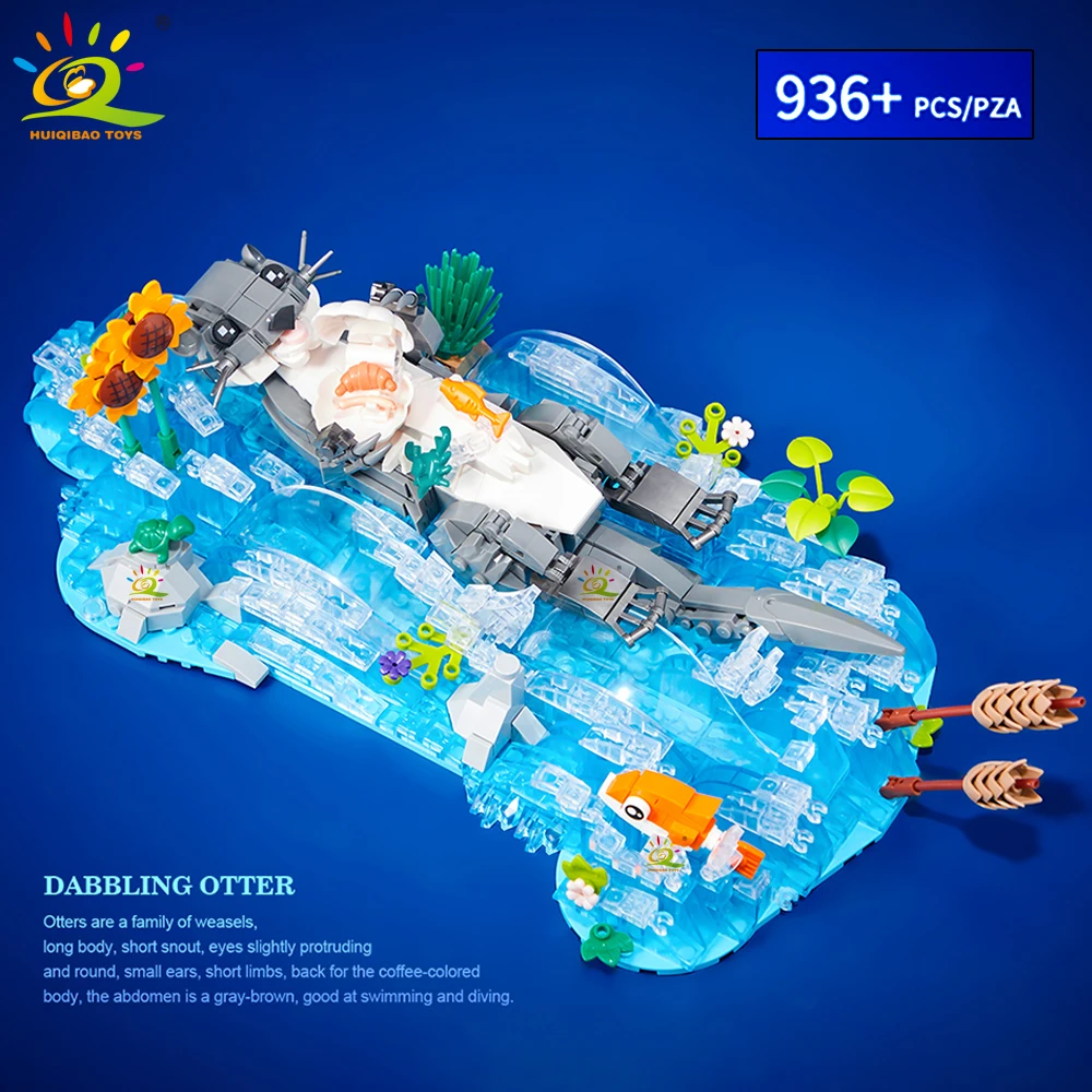 HUIQIBAO MOC Otter Animal Model Building Block Brick Boy Assembly Construction Toy For Children Kid DIY Game Home Desk Decor