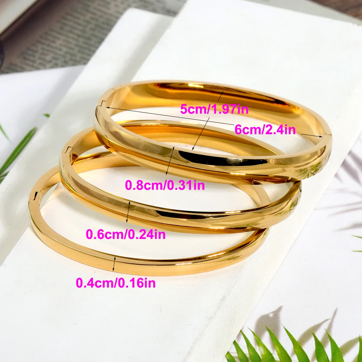 Hot Minimalist Stainless Steel Pure Gold Pvd Plated Plain Pattern Bracelet for Women\'s Simple 3 Piece Stackable Bracelet Jewelry