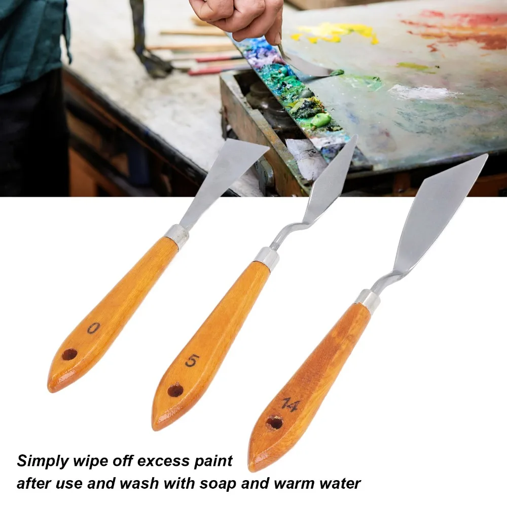 3pcs Premium Stainless Steel Palette Painting tool Brown Finish Hangable Art Painting Spatula Color Mixing Scraper Art Tools