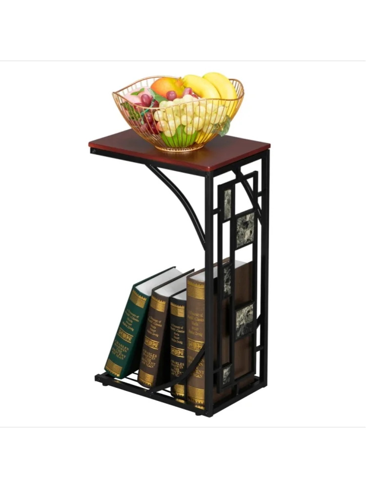 AliExpress NONE C-Shaped End Table with Gravel Pattern, Brown Top & Black Powder-Coated Base, 30.5*21*54cm
