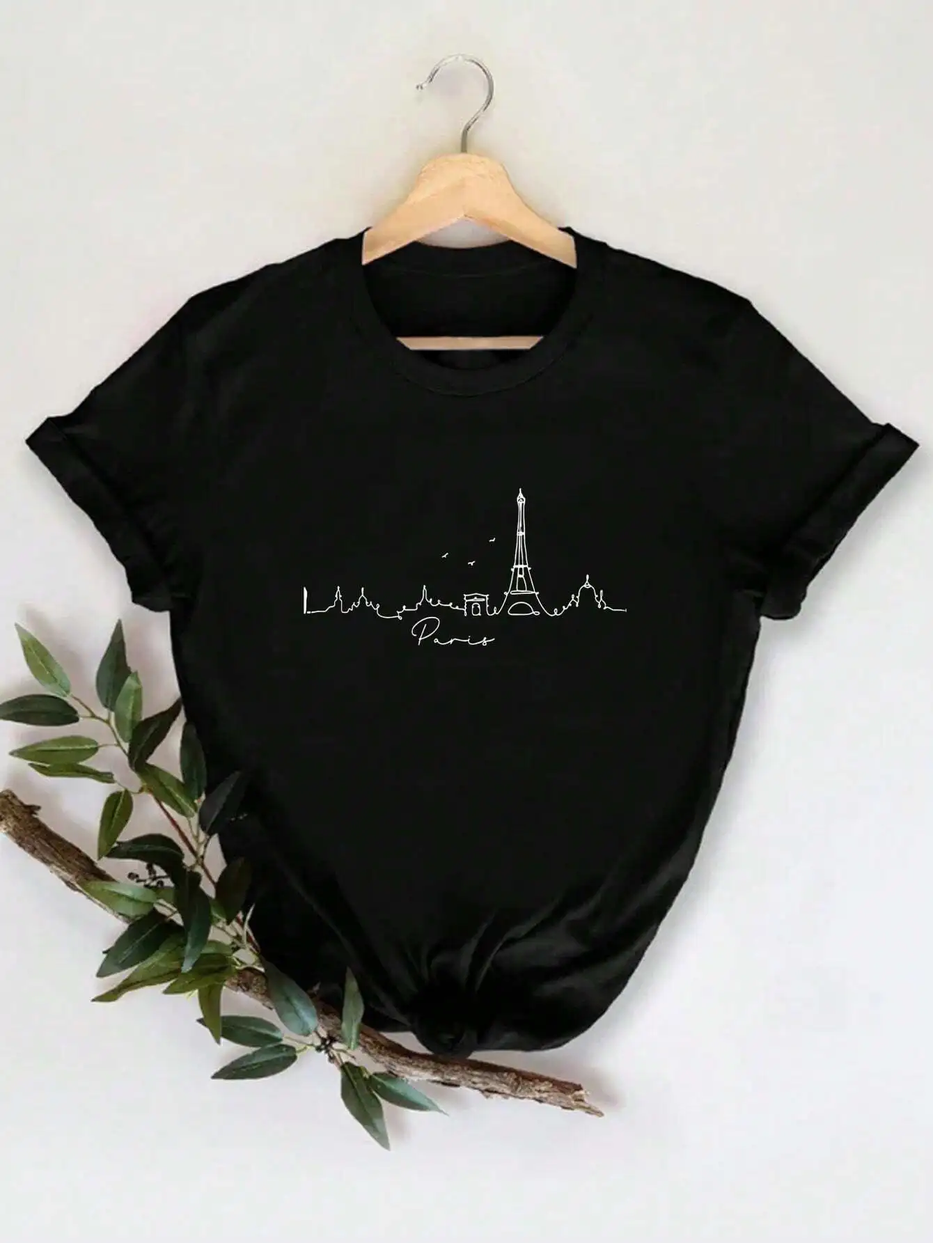 

Футболка больших размеров с силуэтом Paris Skyline, модная вдохновленная художественным городской пейзажем для вневременной элегантности