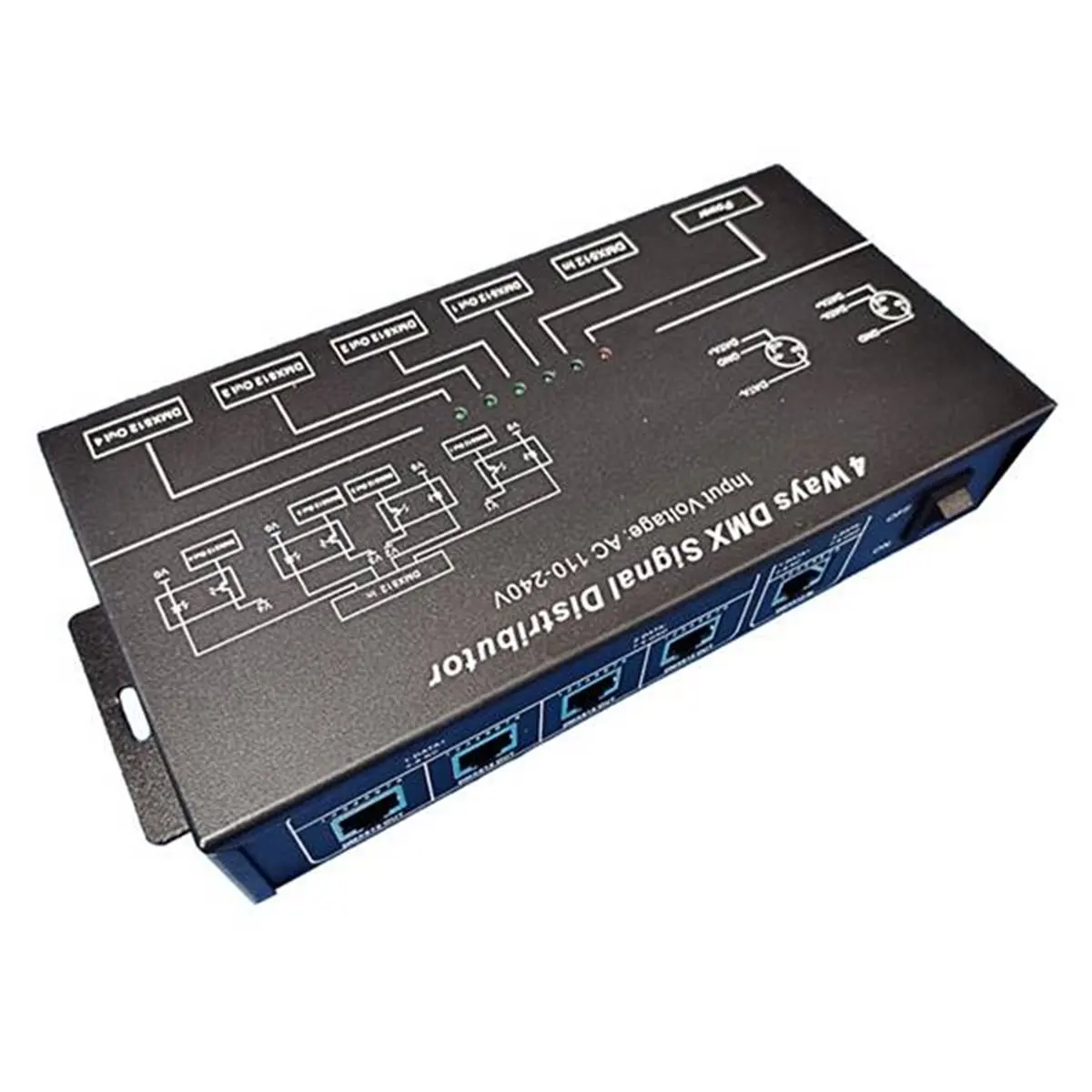 

*Великий DMX124 AC100V-240V Вход DMX512 Усилитель Разветвитель DMX512 Повторитель сигнала 4CH 4 выхода Порты Распределитель сигнала Вилка стандарта США