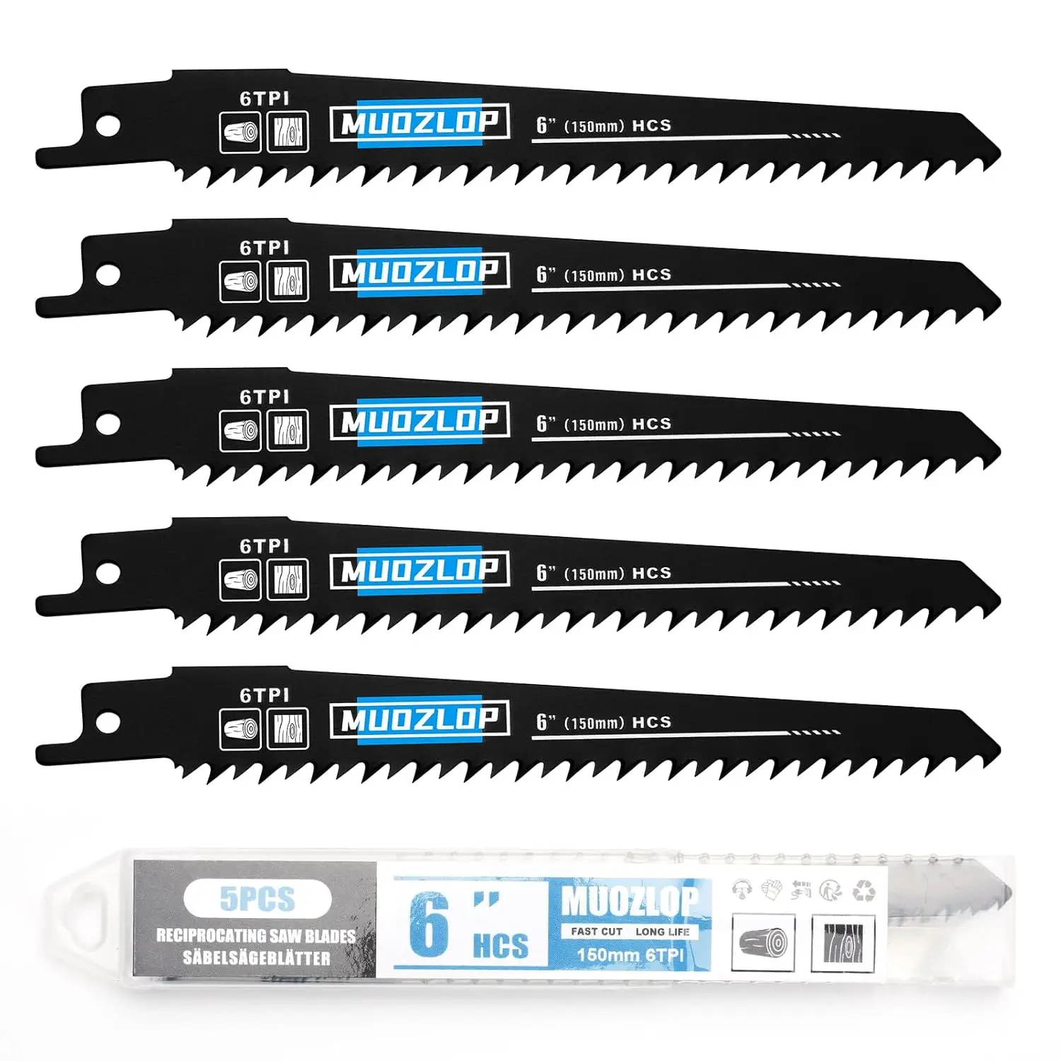 

Набор из 5 высококачественных пильных полотен из высокоуглеродистой стали, 6 дюймов, 6 TPI, для резки дерева и ПВХ, с футляром для хранения
