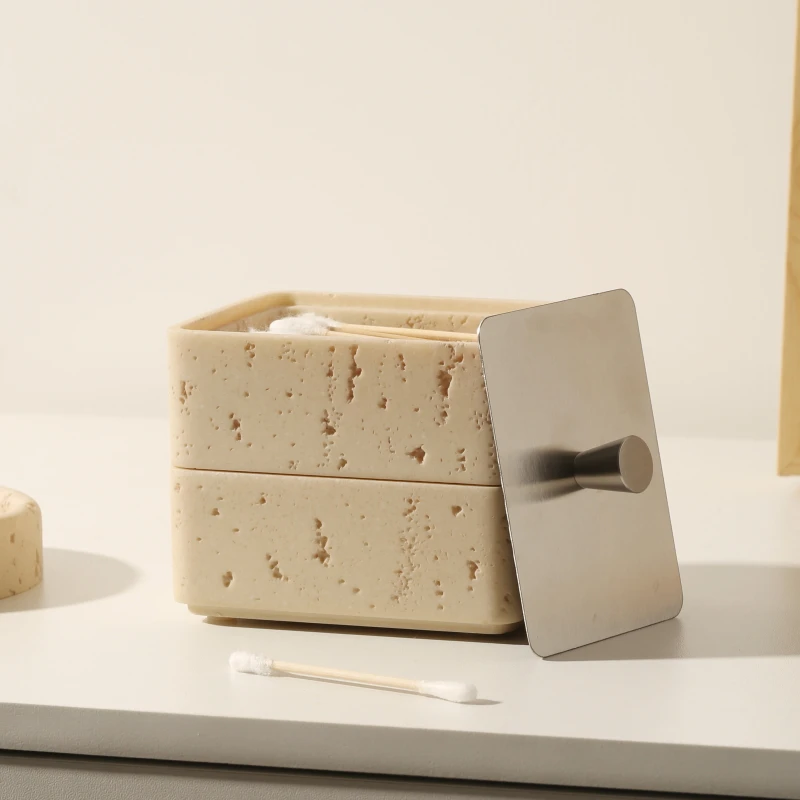 

AhunderJiaz-Retro Double Decker Jewelry Organizer, Natural Stone, 2 in 1 Floss Box, Storage Ornament, Bathroom Organizer