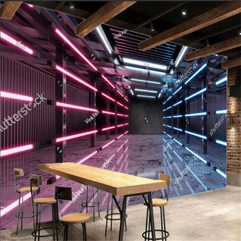 

Custom Modern Technology Neon Light Space 3D Photo Wallpapers for Ktv Bar Internet Cafe Industrial Decor Mural Wall Paper