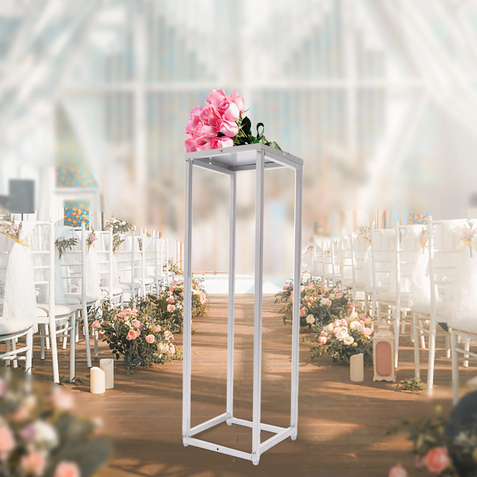 Flower Floor Vase Metal Column Flower Stand Flower Arrangement For Wedding Party Dinner Centerpiece Silver