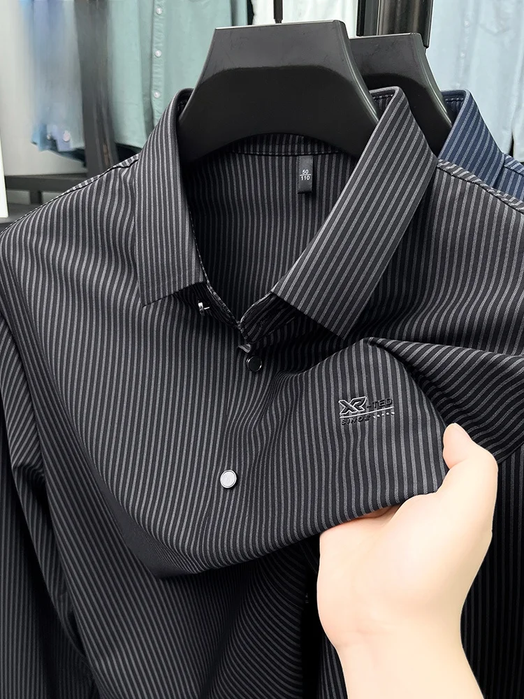 

Lormen Men's Faionable Striped Long Sve Collared irt Casual Busin Sle Breathable Polyester Blend Autumn Wear