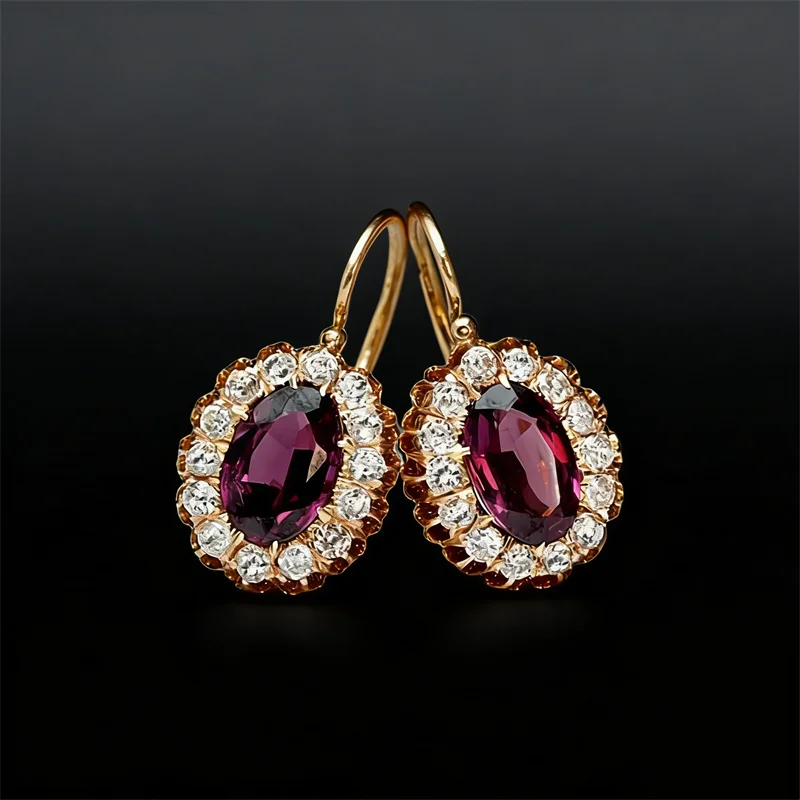 Elegant Gold Color Inlaid Red Zircon Stones Drop Earrings for Women Trendy Bridal Engagement Wedding Dangle Earrings Jewelry