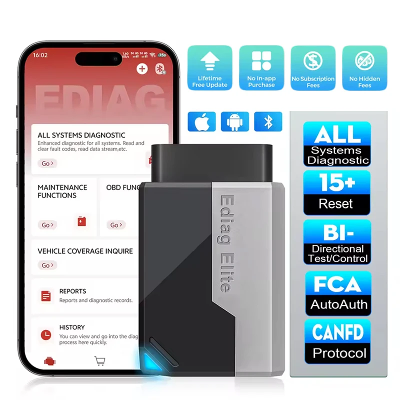 

Ediag Elite OBD2 Scanner Bluetooth All System 15 Resets Car Diagnostic Tool Clear/Read Code Bidirectional Conrol For IOS Android