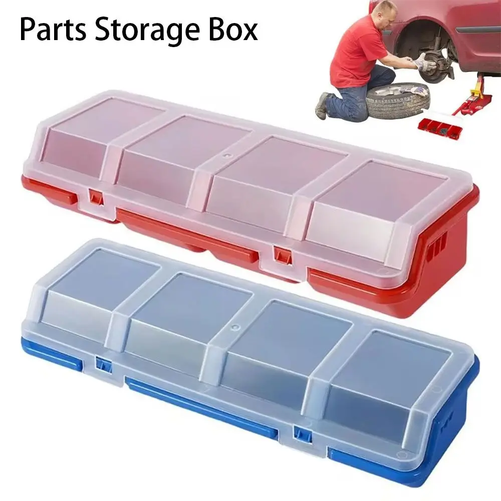 1Pcs New 4 Compartments Parts Storage Box with Lid Display Screw Organizer Box Blue Red Plastic Tool Part Container Bin