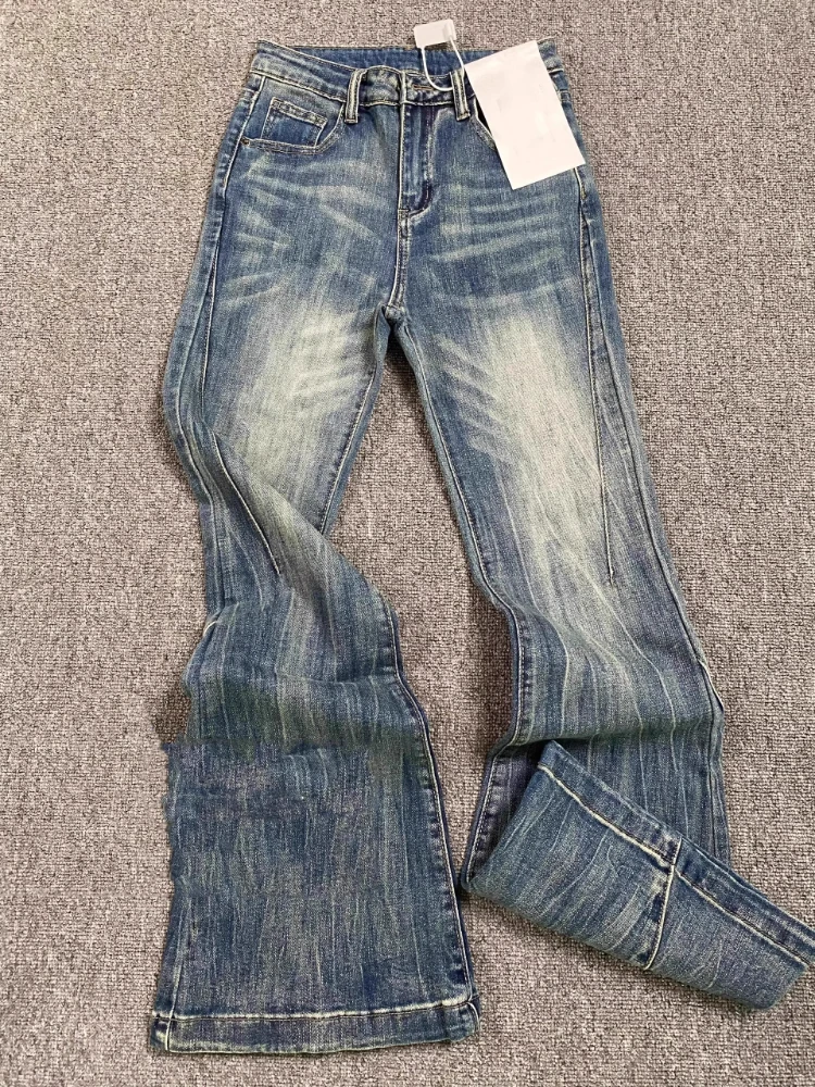 

Retro American Blue Flared Jeans Women's Autumn Winter Slim Elastic Tall Extended Vibe Floor-Length Pants