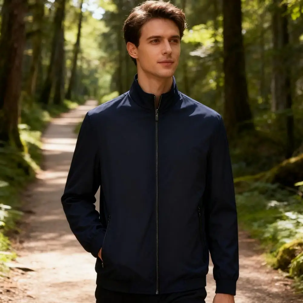 

Comfortable Men Outerwear Stand-up Collar Men Jacket Stylish Windproof Men's Jacket with Stand Collar Long Sleeves for Men