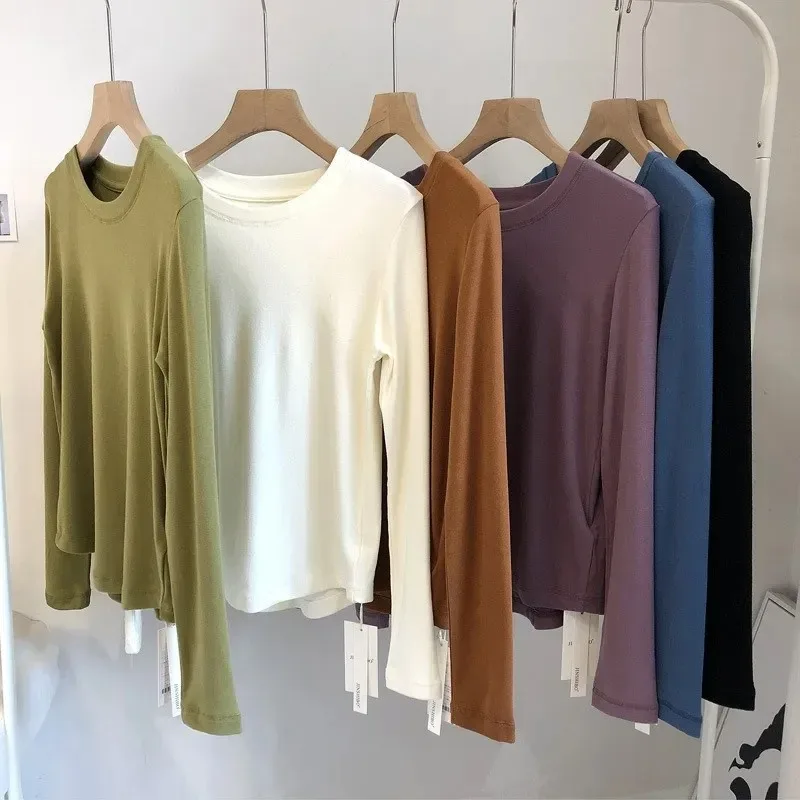 고품질 무지 티셔츠 여성용 신축성 기본 티셔츠 여성 캐주얼 탑 긴팔 섹시 얇은 티셔츠 시스루