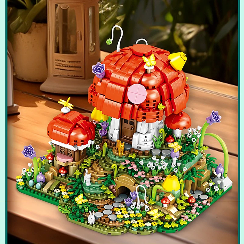 Mini bloques de ladrillos DIY, casa de setas, bloques de construcción, modelo creativo, juguetes educativos para niños, rompecabezas de ensamblaje para niños, regalos