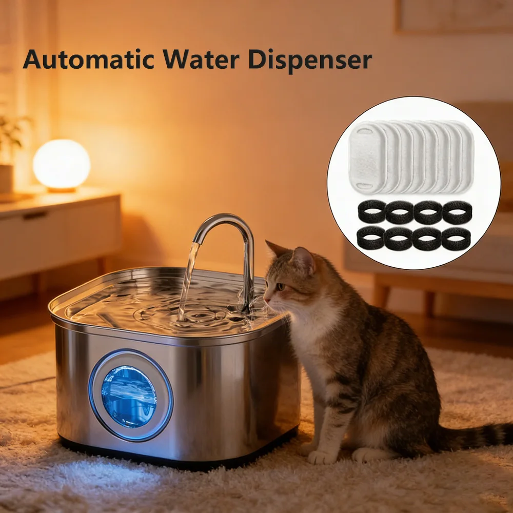 

Transparent Window Pet Water Dispenser with Sensor 3.2L Quiet Auto Filter Stainless Steel Water Fountain Dogs Cats Drinker
