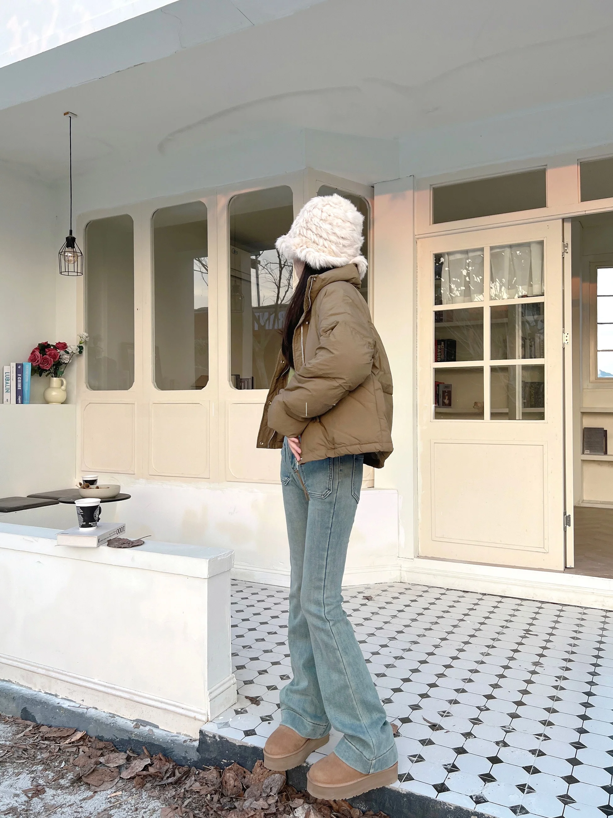 

High Waist Fce Lined Bell Bot Denim Jeans Women's Casual Sle Cotton Stretch Denim Light Wa High Waist Bell Bot J...