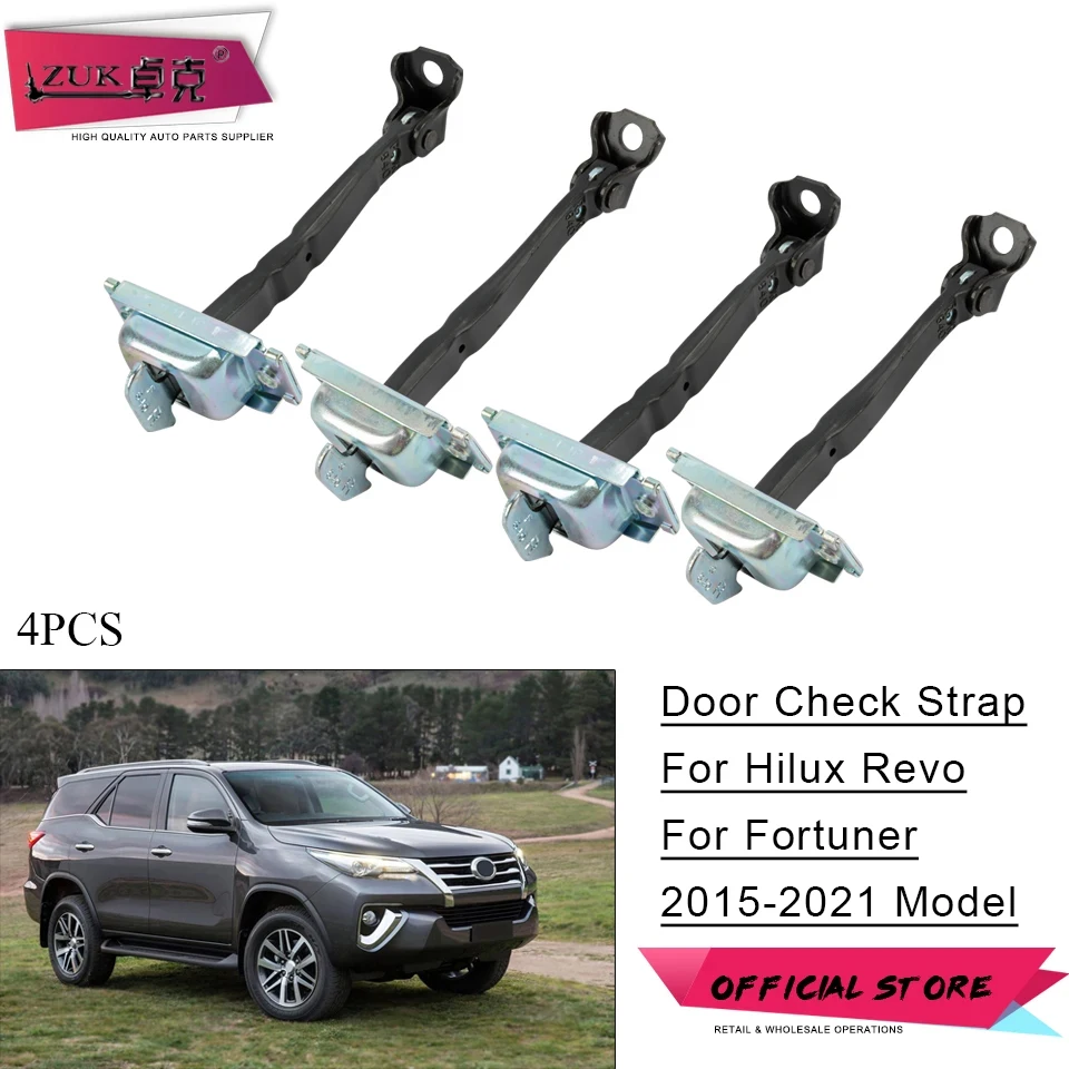 

ZUK 4PCS Front Rear Car Door Checker Stopper For TOYOTA HILUX REVO FORTUNER 2015-2021 Door-Check Strap Arm Hinge Left = Right