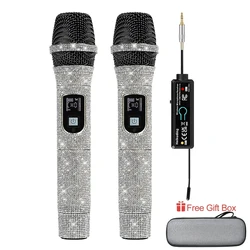 Professional Metal UHF Diamond Dynamic Wireless Microphone with Rechargeable Receiver for Party, Wedding Church, Soundcard