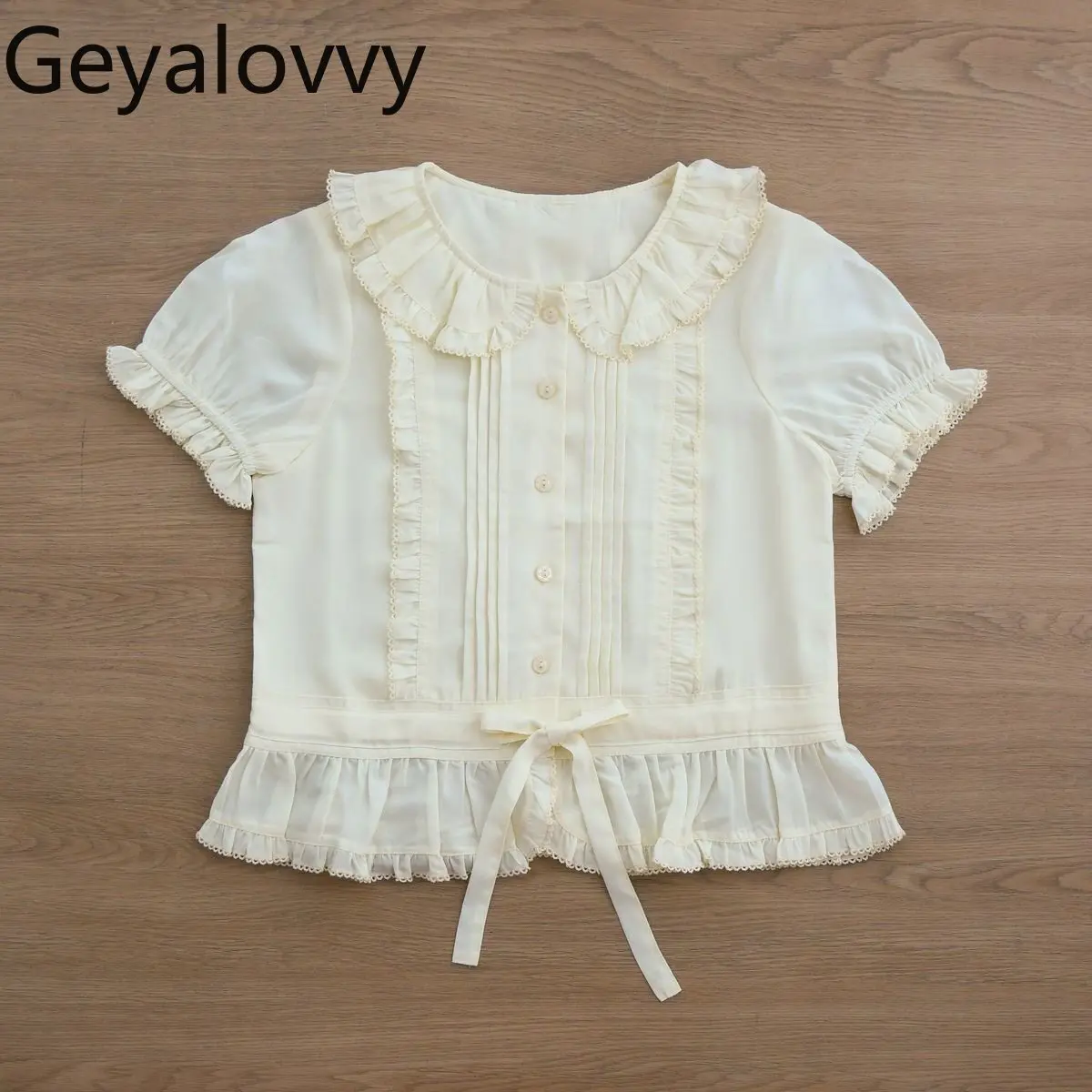 

Lolita Summer New Arrival Babydoll Collar Solid Color Blouse Sweet Cute Girl Short Sleeve Shirt Single-breasted Inner Layer Tops