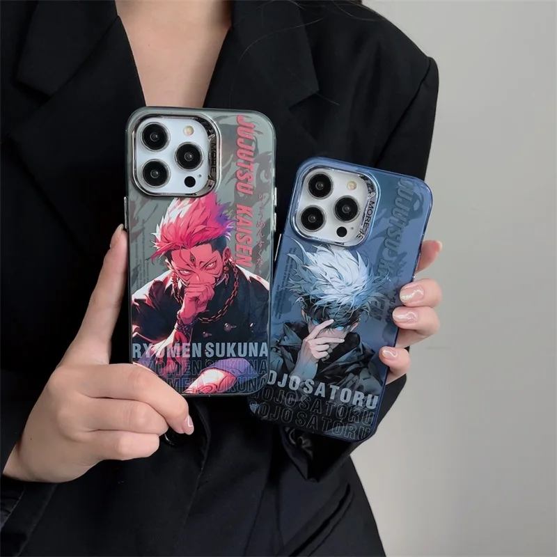 Cute Anime Graffiti Plating Case For iPhone 15 14 13 12 11 Pro Max Jujutsu Kaisen Tokyo Spellcaster Shockproof Back Cover Fundas