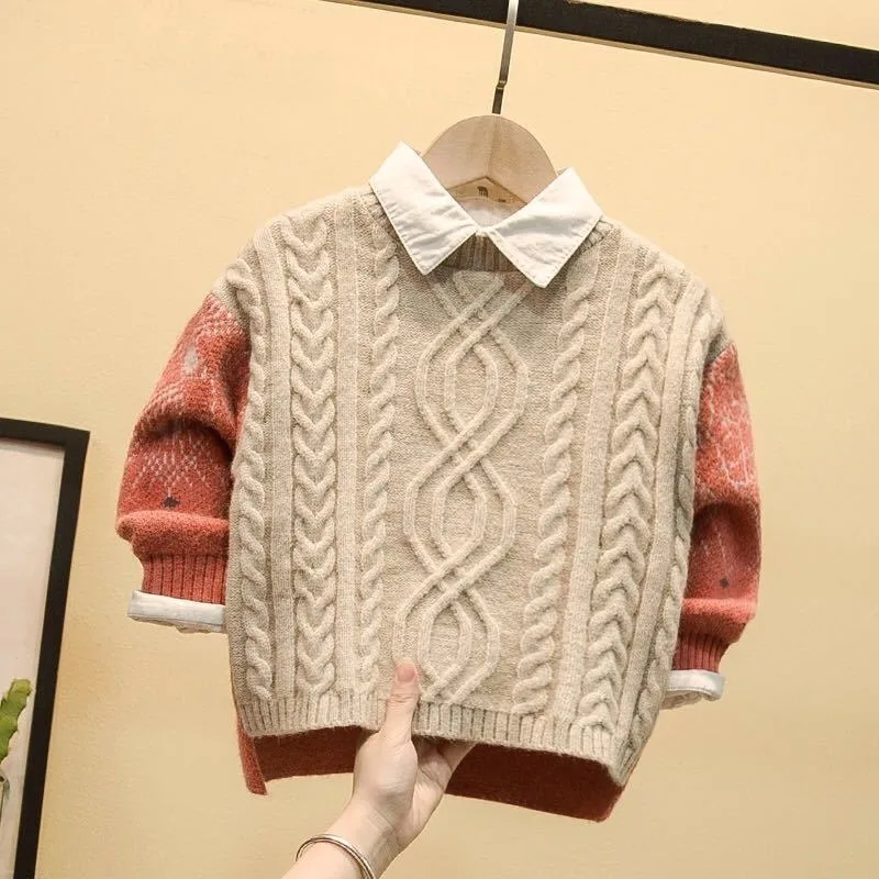 

Осень-зима 2022, детский термофлисовый свитер, утепленный трикотаж для мальчиков, термоизоляция, модный дизайн, теплая хлопковая подкладка