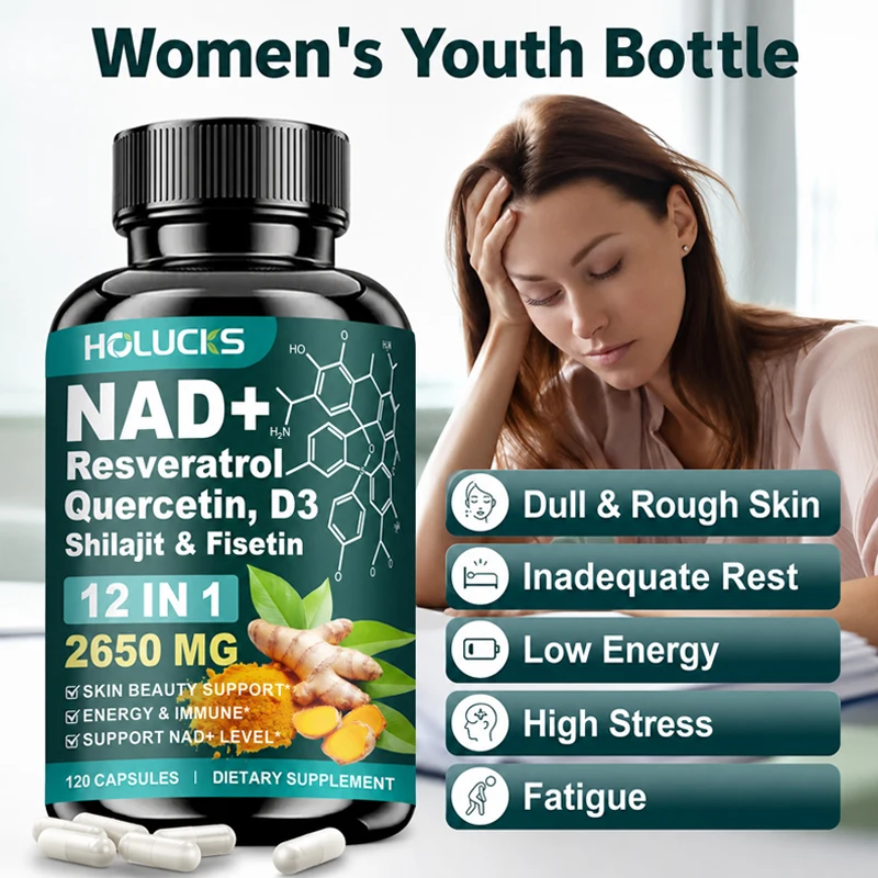 Cápsulas de NAD+ con Resveratrol, Suplemento 12 en 1, Mejora la Vitalidad Celular, Apoya la Energía y la Concentración, la Salud Inmunológica y de la Piel - Image 4