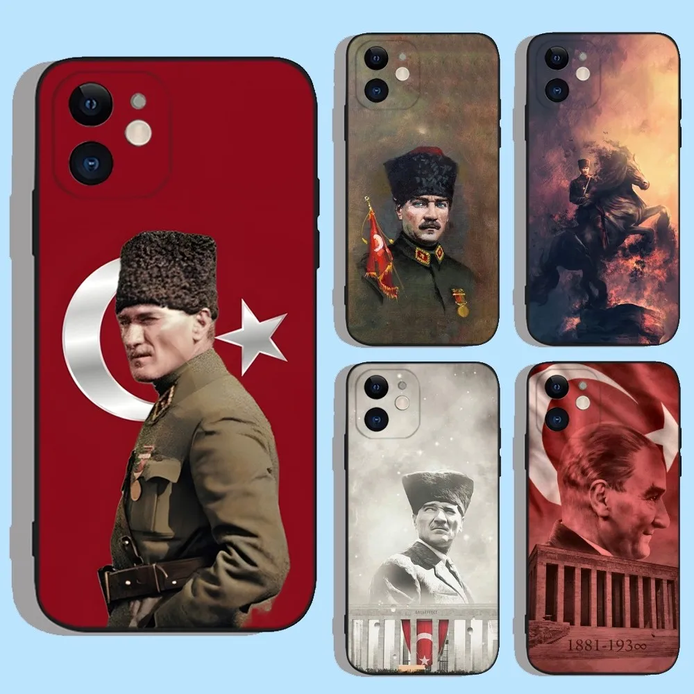 Turkey Mustafa Kemal Ataturk Phone Case For iPhone 16,15,14,13,12,11,XS,XR,X,8,7,Pro,Max,Plus,mini Silicone Black Cover