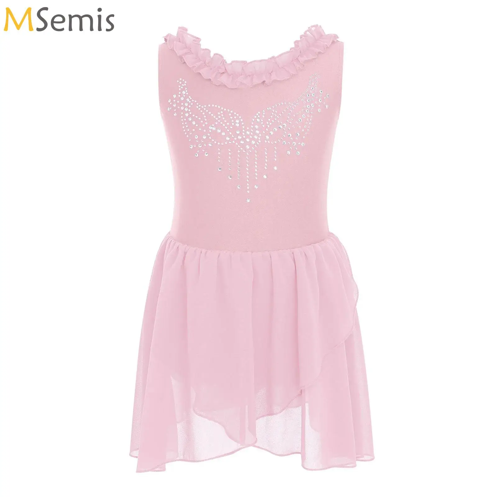 

Kids Girl Gymnastics Figure Skating Ballet Jersey Lyrical Dance Performance Costume Sparkly Rhinestone Tulle Dance Leotard Dress