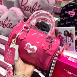 Moda Barbie różowe torby kurierskie śliczne dziewczyny Barbie torebka z PU damska torba na ramię kwadratowe torby wiadro ozdoby prezenty świąteczne