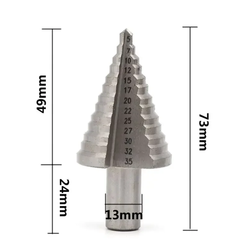 13 Step HSS Spiral Grooved Conical Cone Drill Bit Hole Cutter Tool Round Shank 5-35mm