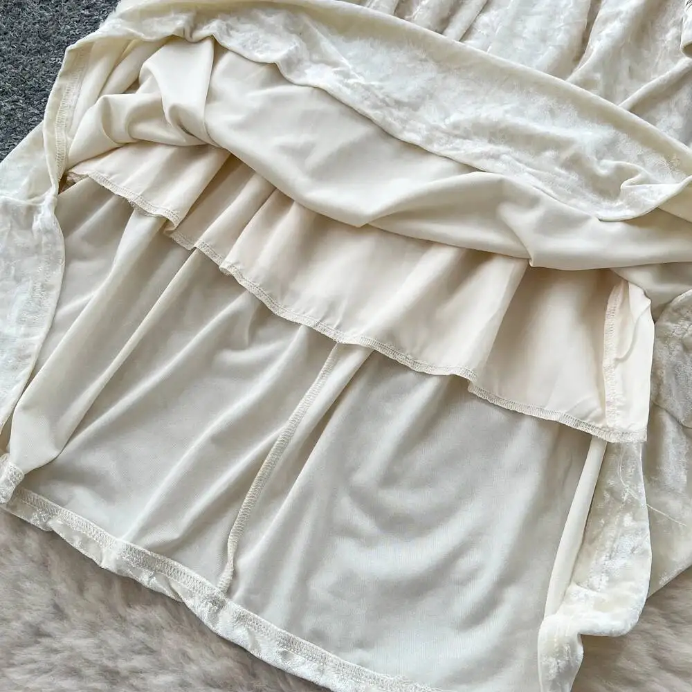 فستان مطرز قطيفة مثير بأكمام طويلة عتيق أنيق للحفلات للنساء فساتين كورية عصرية