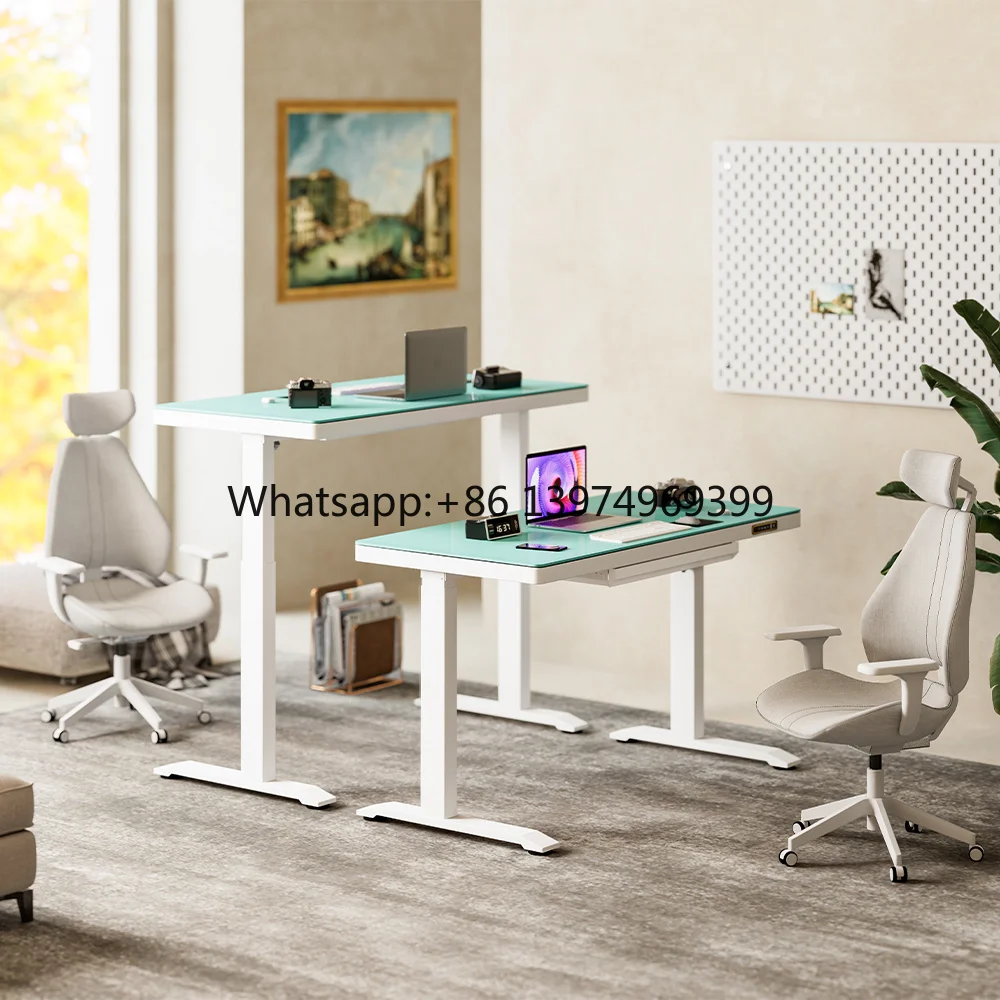 New Design Electric Standing Desk Adjustable Height Glass Top Study Desk for Office Home
