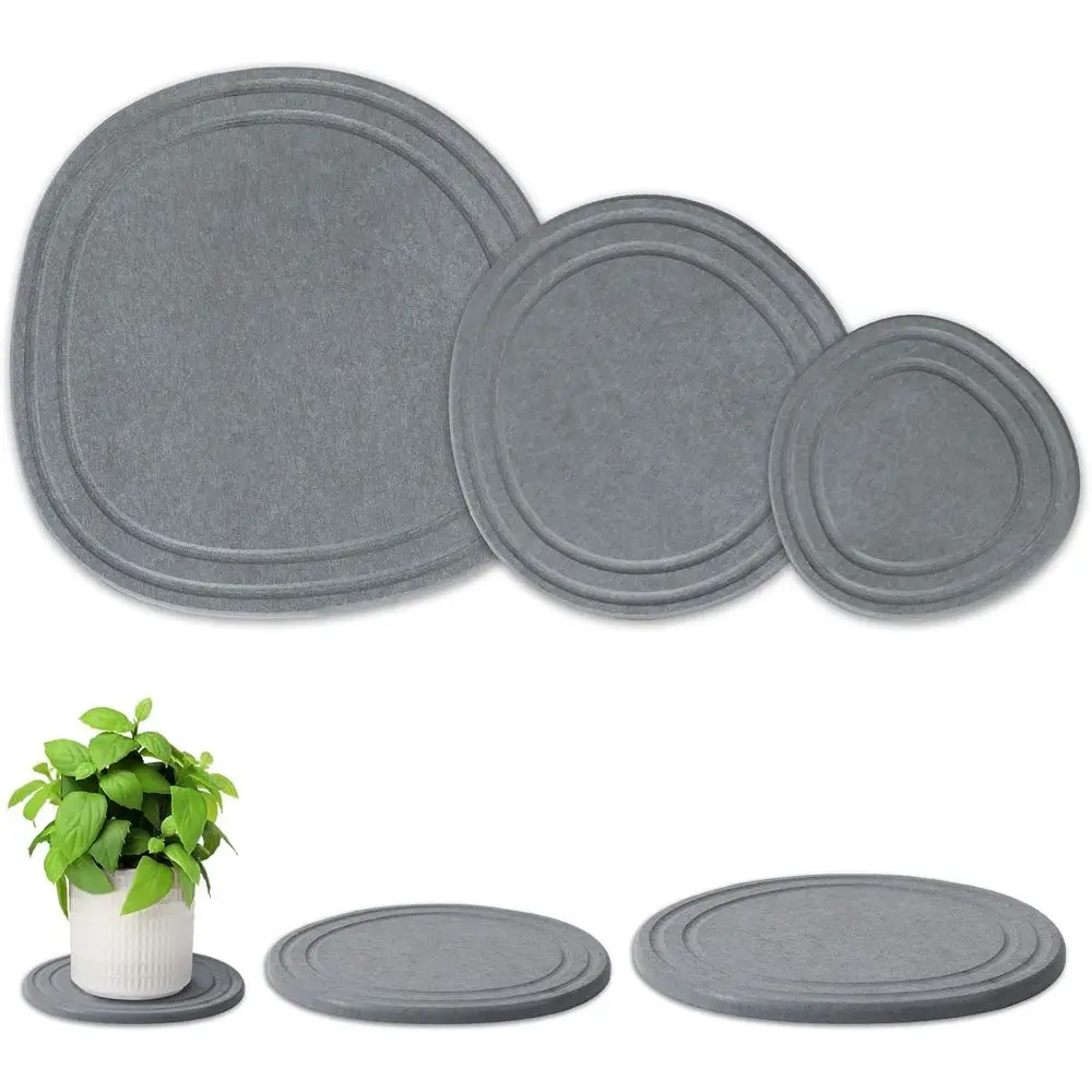 3 Pack Durable Diatomite Plant Saucers - 6, 8, 10 Inch Sizes for Efficient Water Drainage and Quick Drying in Stone Gray