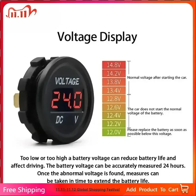 With LED Display DC 5-48V Digital Voltmeter Ammeter Mini Tester Practical Monitoring Device for Car Marine Vehicle Circuit Check