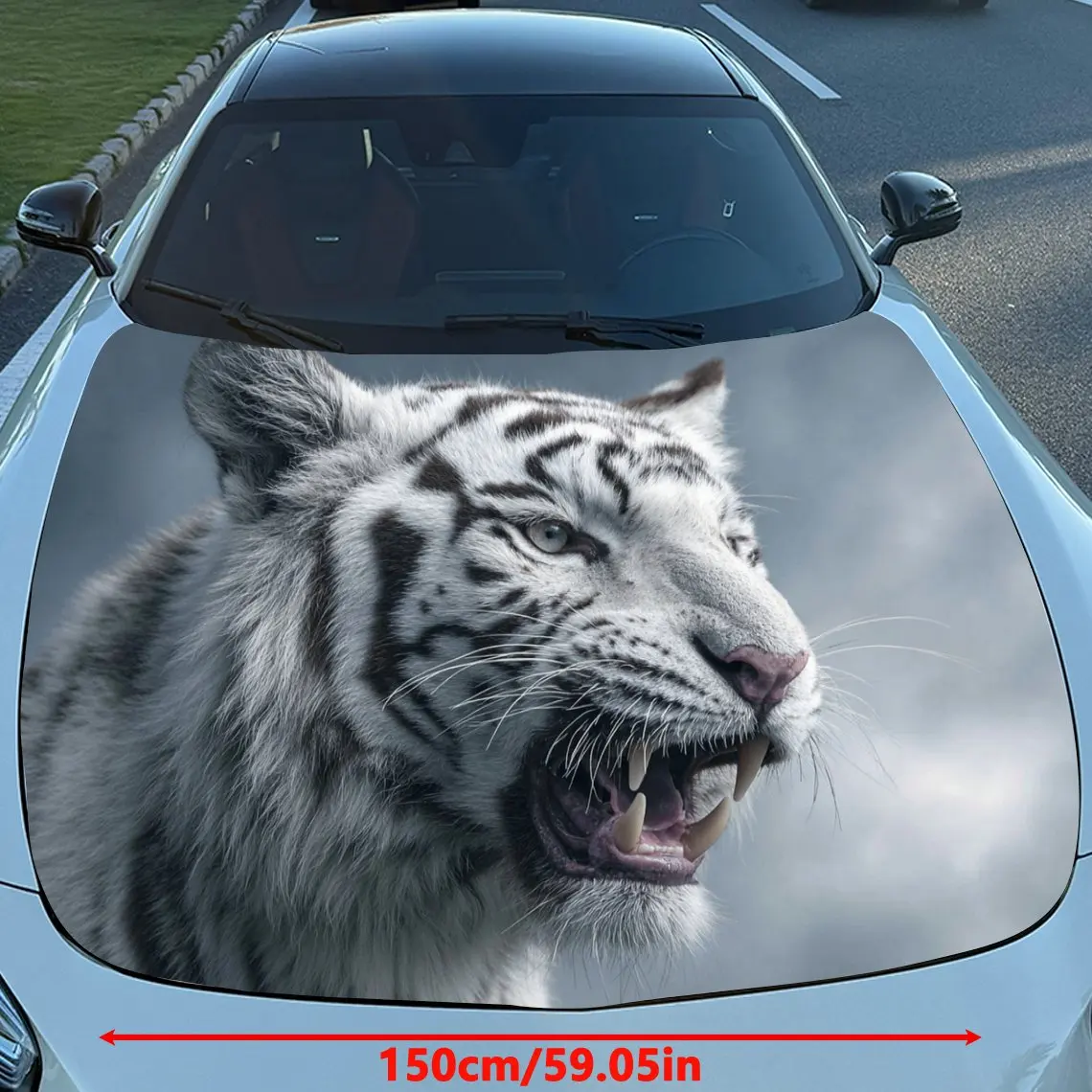 Car Decals White Tiger Features A Striking, Dynamic Artistic Design, Exuding A Fierce And Powerful Vibe Car Hood Sticker, Waterp