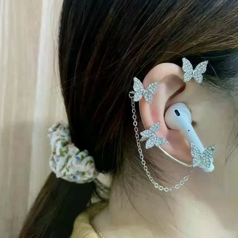 Rhinestone Butterfly Earphones Chain Anti Lost Ear Clip Earphones Ear Holder Perfect For Daily Wear Parties And Trips