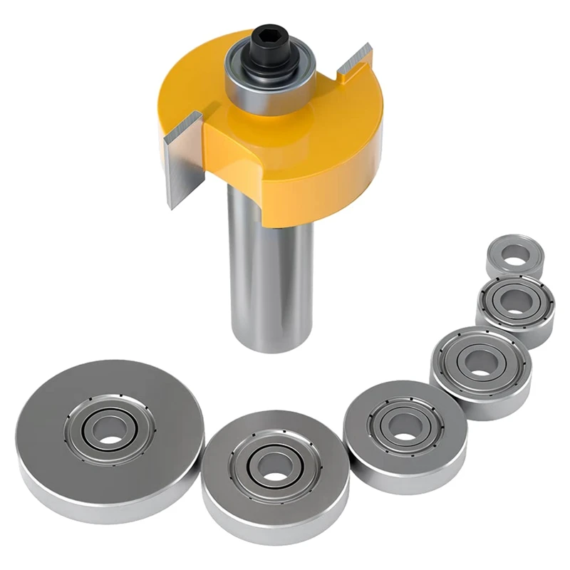 Shank Rabbet Router Bit With 6 Bearings Set, Rabbeting Router Bit Adjustable Multi Depths Cutter