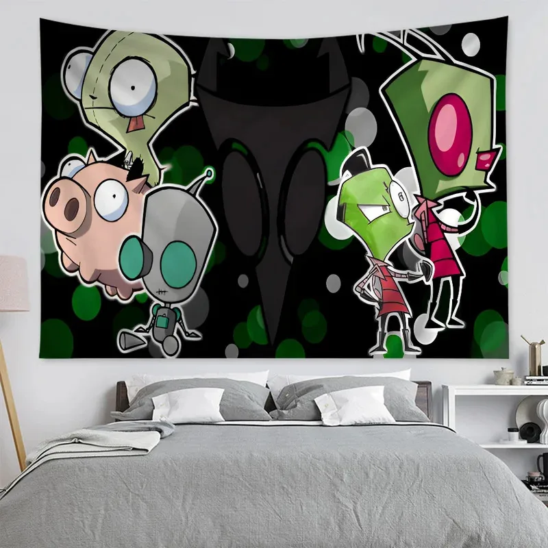 VIKAMA Invader Zim Tapestry Alien GIR Tarot Card Wall Hanging Cartoon Hippie Wall Art Game Room Dorm Home Decor - view 3