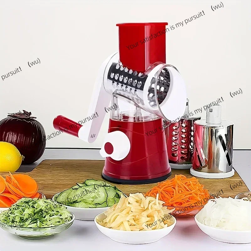 Vegetable manual kitchen cheese chopper with 3 sharp knife drums, multi-functional garlic potato shredder