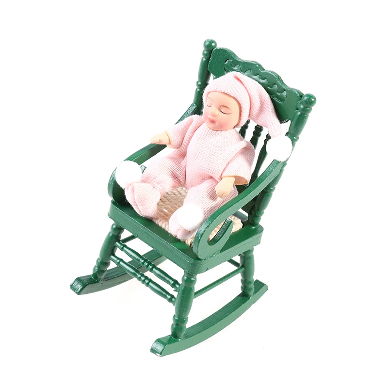 1/12 Dollhouse Wooden Mini Rocking Chair Miniture Miniature Model Toy DIY Scenery For Dolls House Accessories Decor