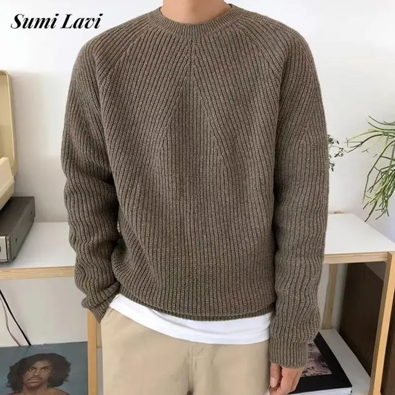 Streetwear Fashion Mens Knit Sweaters Spring Autumn Casual Solid Color Long Sleeve Jumper Tops For Men Stylish Textured Sweater