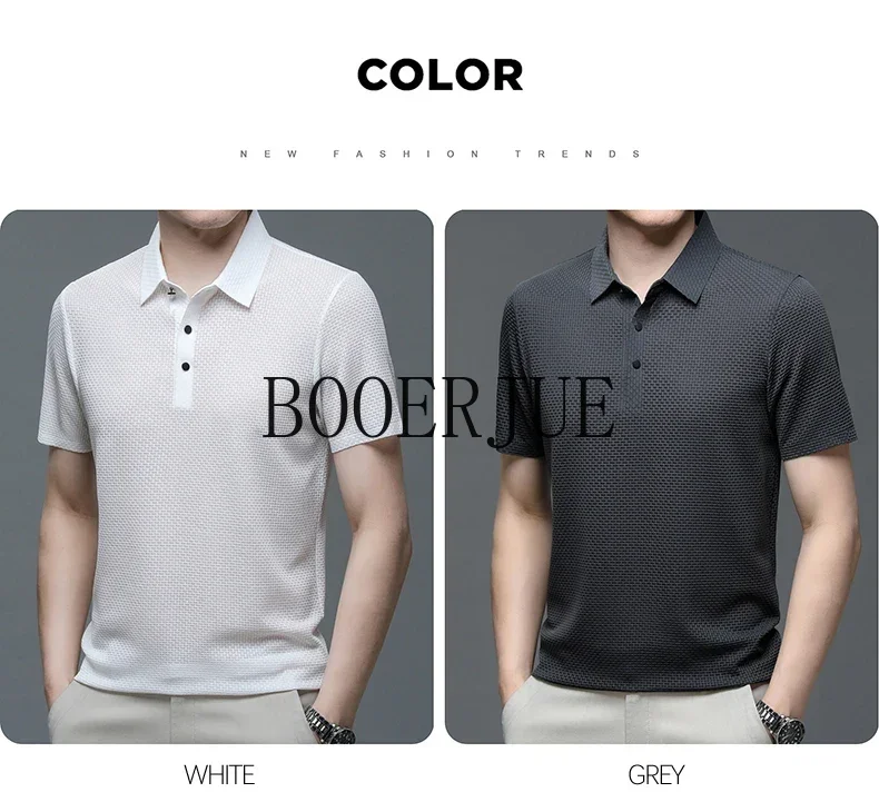 Atmungsaktives Business-Mode-T-Shirt für Herren, Markenkleidung, Sommer 2026 Neu, Herren-Lop-up-Hohlkragen-Kurzarm-Polo-T-Shirt aus Eisseide – Detail 23