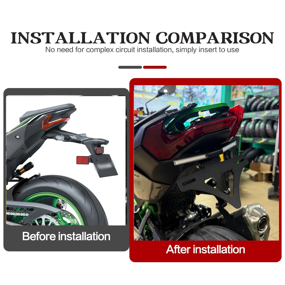 لكاواساكي Z900 2025 Z 900 دراجة نارية الذيل الخلفي مرتب LED الحاجز مزيل عدة لوحة ترخيص قوس ضوء بدوره إشارة #5