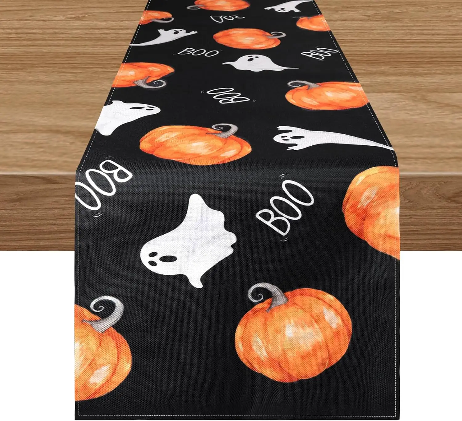 Halloween Ghost Boo Pumpkins Black Linen Table Runner Autumn Dresser Scarf for Kitchen Table Decor Washable Halloween Decoration