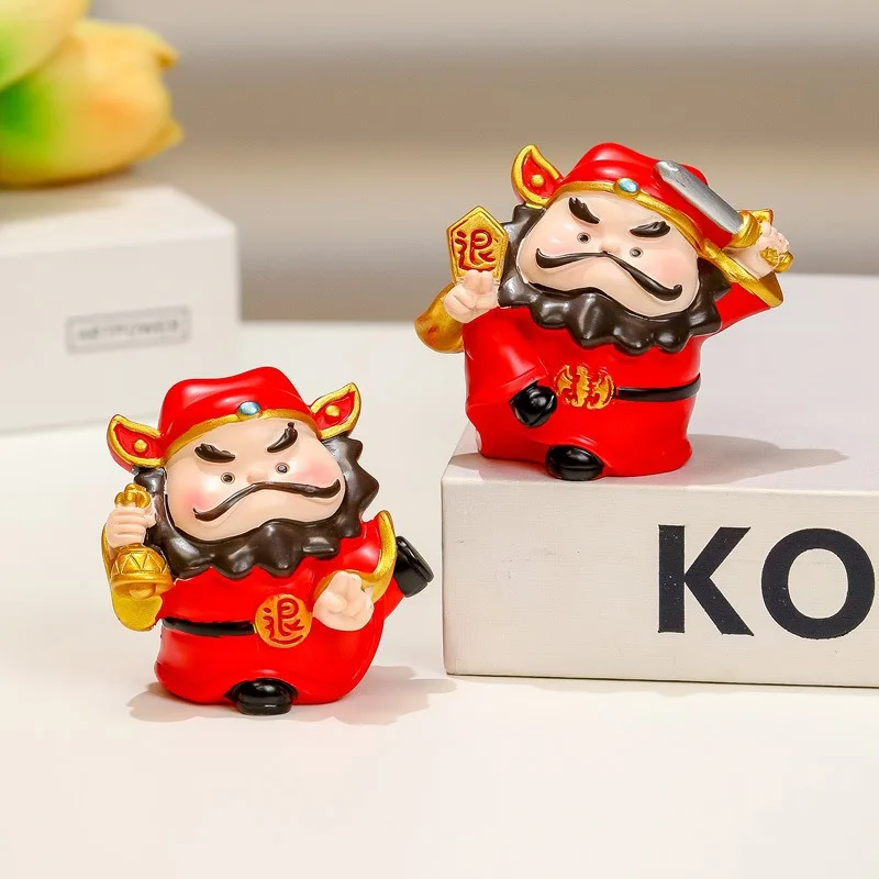 Resin Zhong Kui Figurine Cute Feng Shui God of Wealth Statue Creative Desktop Art Crafts for Office Desk Home Living Room
