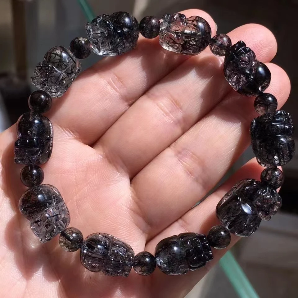 

Genuine Natural Black Rutilated Quartz Clear Pi Xiu Beads Bracelet 14x10mm Women Men Rare Brazil Genuine Rutilated AAAAAA