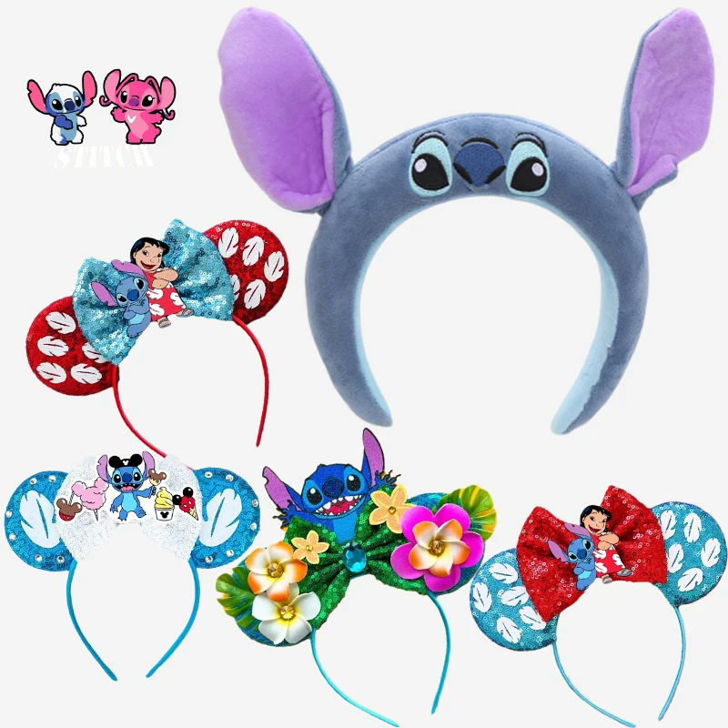 

Disney Lilo & Stitch Ears Headbands For Women Cute Angel Hairband Girls Mickey Sundae Hair Accessories Kid Sequins Bow Headwear