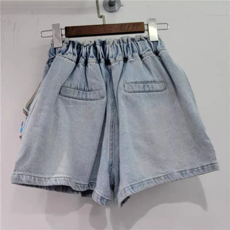 ANJY 2026 Summer New Women European Style Heavy Colorful Embroidered Flares Slim Wide-Leg Denim Shorts Trend Casual Jeans A21015 view 2