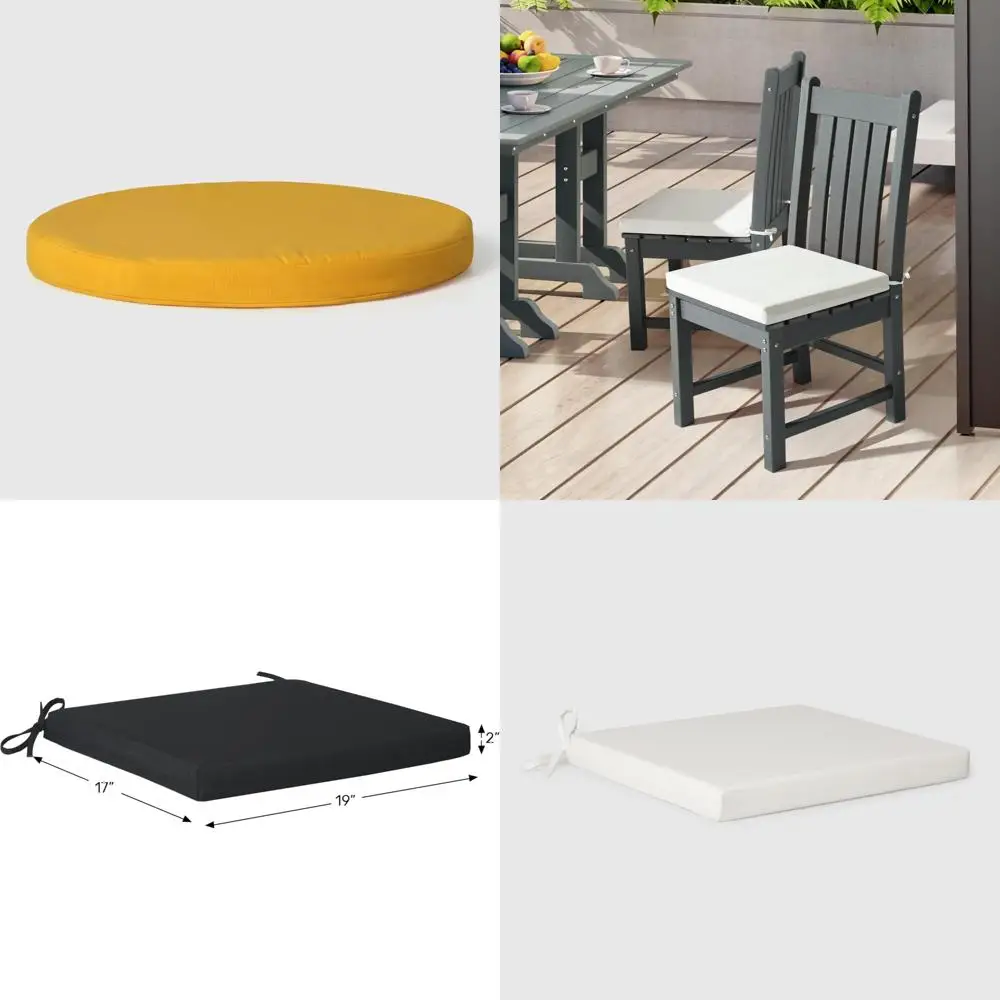 

Outdoor Patio Kitchen Dining Chair Cushions Set of 4, 16x16 Inches, Yellow, Round Seat Cushions for Comfortable Dining
